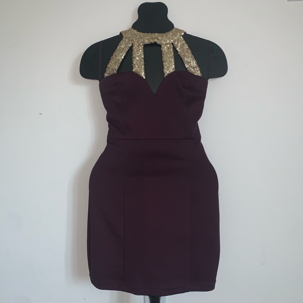 TOBI dark purple dress with high neck